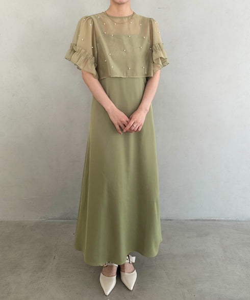 フォーマル 二次会オケージョン パーティードレス パールトップスキャミワンピース２点セットドレス | MD2256038 | カーキ