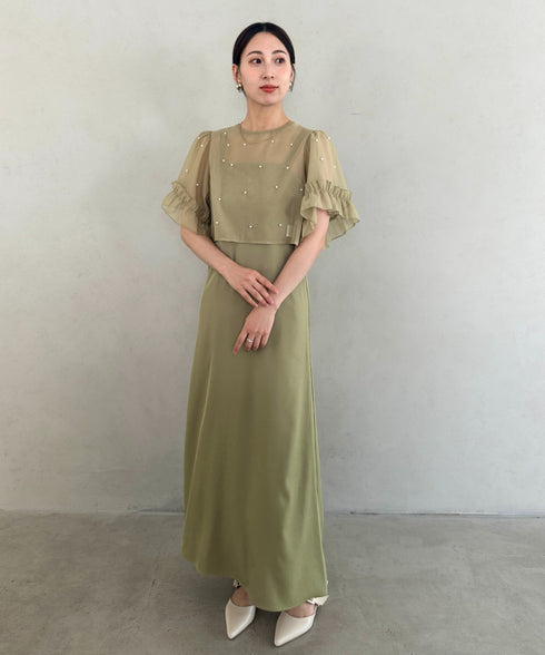 フォーマル 二次会オケージョン パーティードレス パールトップスキャミワンピース２点セットドレス | MD2256038 | カーキ