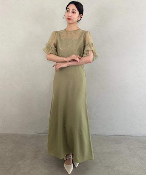 フォーマル 二次会オケージョン パーティードレス パールトップスキャミワンピース２点セットドレス | MD2256038 | カーキ