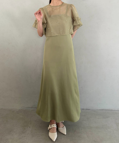 フォーマル 二次会オケージョン パーティードレス パールトップスキャミワンピース２点セットドレス | MD2256038 | カーキ