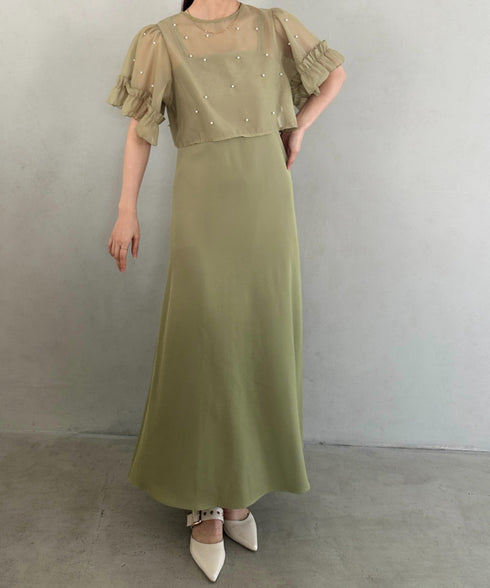 フォーマル 二次会オケージョン パーティードレス パールトップスキャミワンピース２点セットドレス | MD2256038 | カーキ