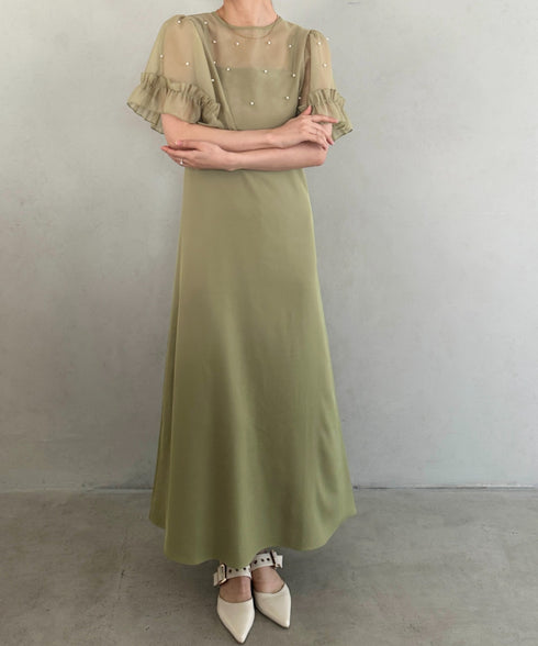 フォーマル 二次会オケージョン パーティードレス パールトップスキャミワンピース２点セットドレス | MD2256038 | カーキ