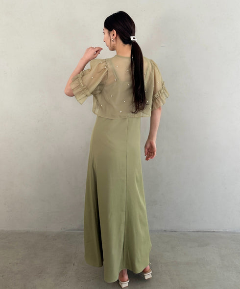 フォーマル 二次会オケージョン パーティードレス パールトップスキャミワンピース２点セットドレス | MD2256038 | カーキ