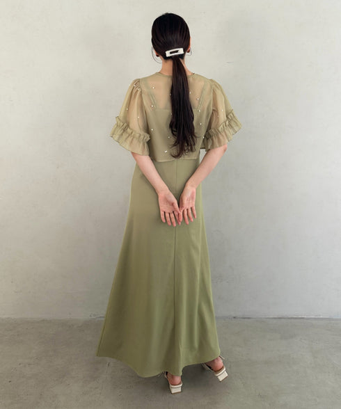 フォーマル 二次会オケージョン パーティードレス パールトップスキャミワンピース２点セットドレス | MD2256038 | カーキ