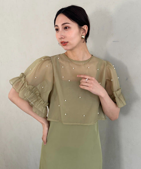 フォーマル 二次会オケージョン パーティードレス パールトップスキャミワンピース２点セットドレス | MD2256038 | カーキ