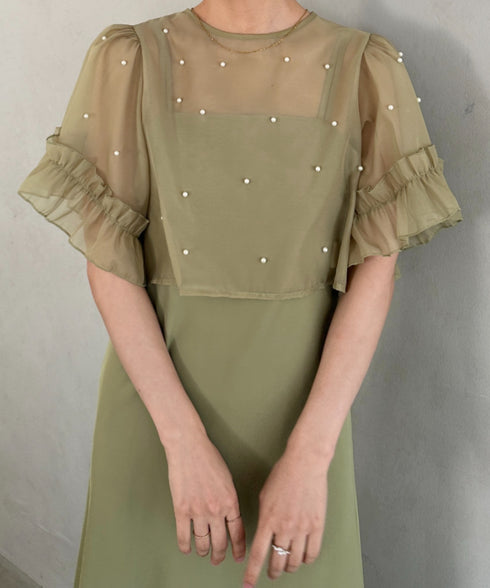 フォーマル 二次会オケージョン パーティードレス パールトップスキャミワンピース２点セットドレス | MD2256038 | カーキ