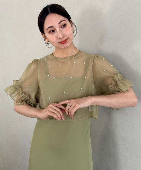 フォーマル 二次会オケージョン パーティードレス パールトップスキャミワンピース２点セットドレス | MD2256038 | カーキ