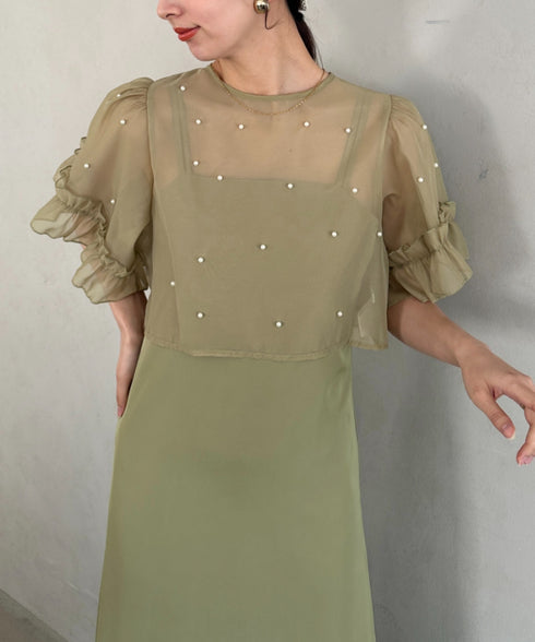 フォーマル 二次会オケージョン パーティードレス パールトップスキャミワンピース２点セットドレス | MD2256038 | カーキ