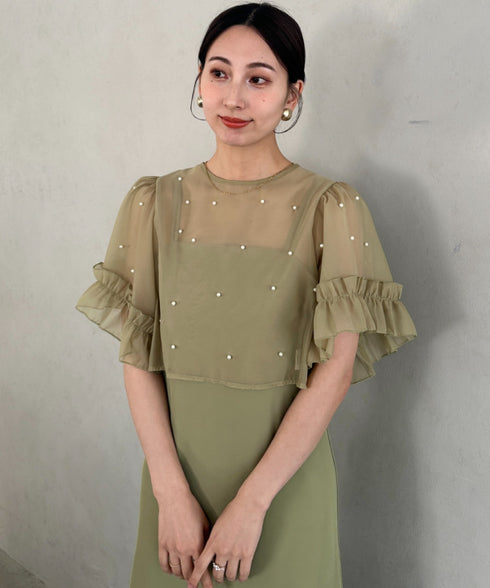 フォーマル 二次会オケージョン パーティードレス パールトップスキャミワンピース２点セットドレス | MD2256038 | カーキ