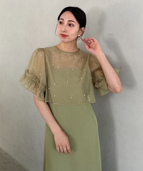 フォーマル 二次会オケージョン パーティードレス パールトップスキャミワンピース２点セットドレス | MD2256038 | カーキ