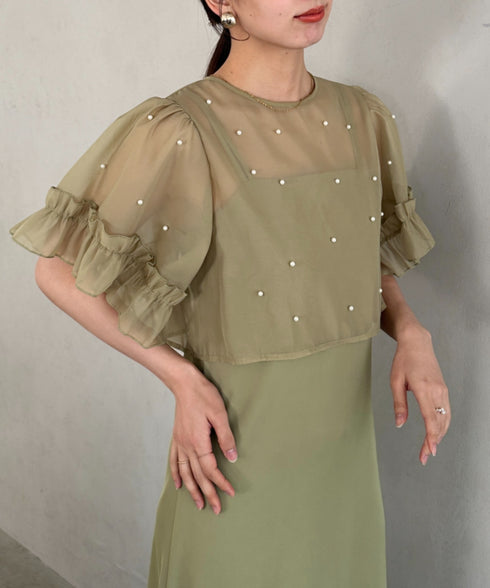 フォーマル 二次会オケージョン パーティードレス パールトップスキャミワンピース２点セットドレス | MD2256038 | カーキ