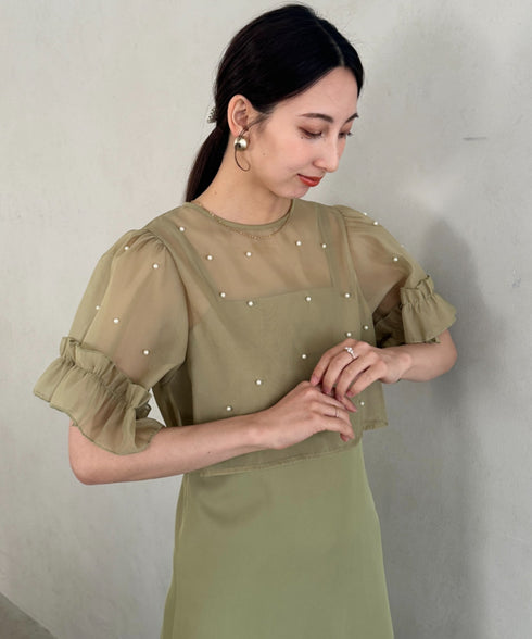 フォーマル 二次会オケージョン パーティードレス パールトップスキャミワンピース２点セットドレス | MD2256038 | カーキ