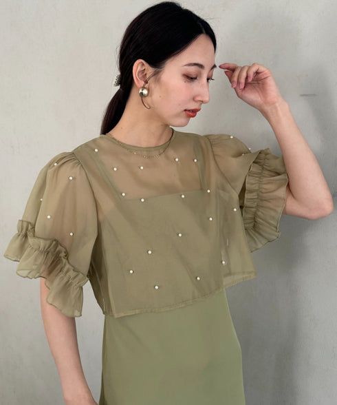 フォーマル 二次会オケージョン パーティードレス パールトップスキャミワンピース２点セットドレス | MD2256038 | カーキ