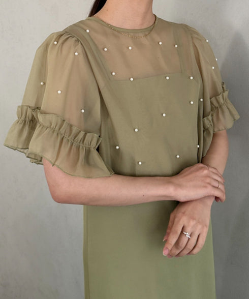 フォーマル 二次会オケージョン パーティードレス パールトップスキャミワンピース２点セットドレス | MD2256038 | カーキ