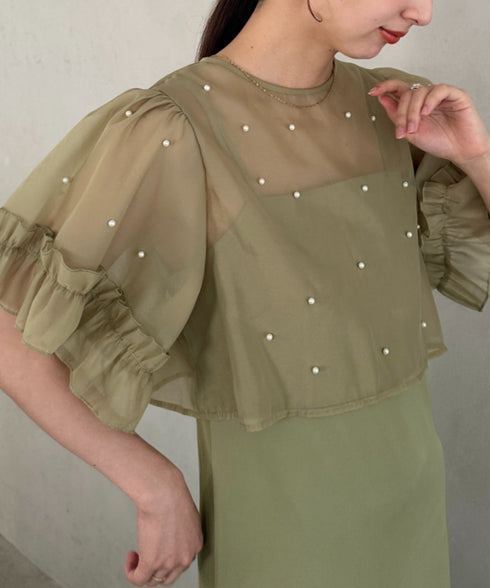 フォーマル 二次会オケージョン パーティードレス パールトップスキャミワンピース２点セットドレス | MD2256038 | カーキ