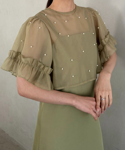 フォーマル 二次会オケージョン パーティードレス パールトップスキャミワンピース２点セットドレス | MD2256038 | カーキ