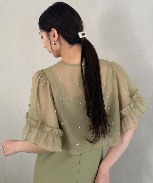 フォーマル 二次会オケージョン パーティードレス パールトップスキャミワンピース２点セットドレス | MD2256038 | カーキ