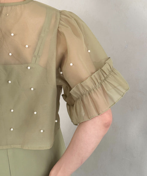 フォーマル 二次会オケージョン パーティードレス パールトップスキャミワンピース２点セットドレス | MD2256038 | カーキ