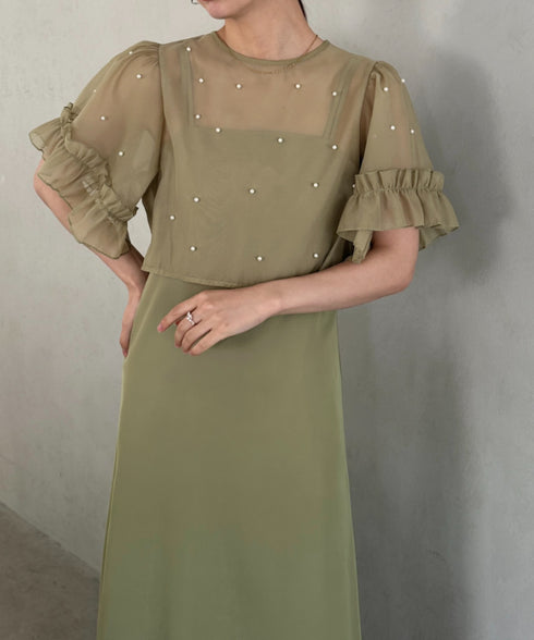フォーマル 二次会オケージョン パーティードレス パールトップスキャミワンピース２点セットドレス | MD2256038 | カーキ