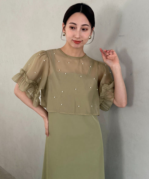 フォーマル 二次会オケージョン パーティードレス パールトップスキャミワンピース２点セットドレス | MD2256038 | カーキ