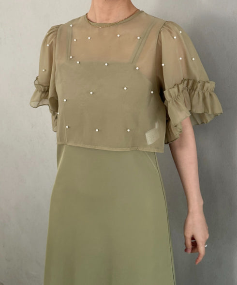 フォーマル 二次会オケージョン パーティードレス パールトップスキャミワンピース２点セットドレス | MD2256038 | カーキ