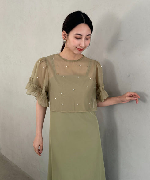 フォーマル 二次会オケージョン パーティードレス パールトップスキャミワンピース２点セットドレス | MD2256038 | カーキ