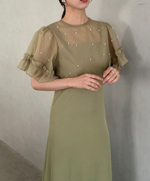 フォーマル 二次会オケージョン パーティードレス パールトップスキャミワンピース２点セットドレス | MD2256038 | カーキ