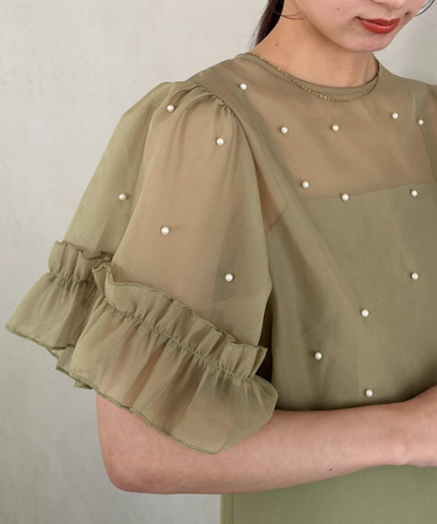 フォーマル 二次会オケージョン パーティードレス パールトップスキャミワンピース２点セットドレス | MD2256038 | カーキ