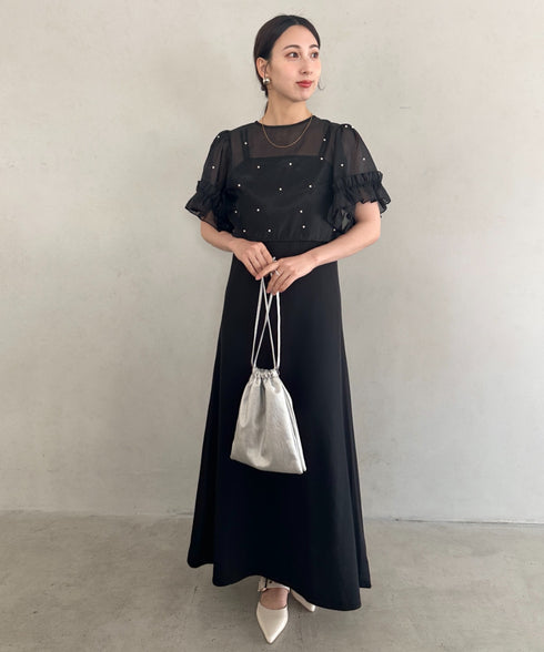 フォーマル 二次会オケージョン パーティードレス パールトップスキャミワンピース２点セットドレス | MD2256038 | ブラック