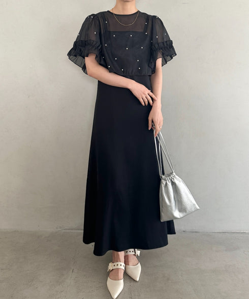 フォーマル 二次会オケージョン パーティードレス パールトップスキャミワンピース２点セットドレス | MD2256038 | ブラック