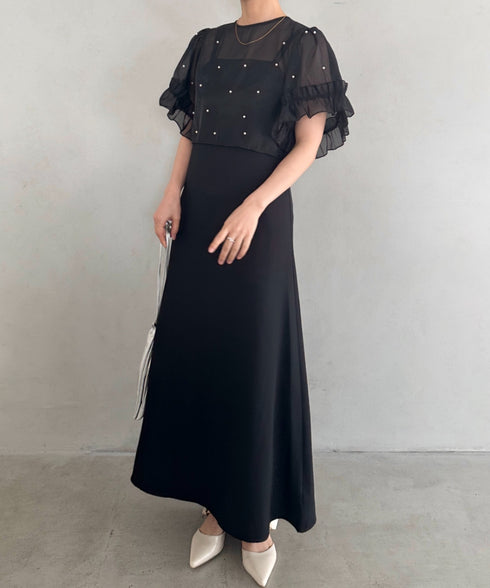 フォーマル 二次会オケージョン パーティードレス パールトップスキャミワンピース２点セットドレス | MD2256038 | ブラック