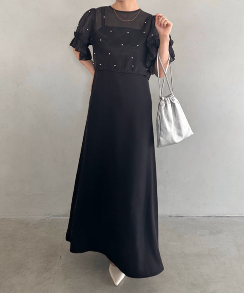 フォーマル 二次会オケージョン パーティードレス パールトップスキャミワンピース２点セットドレス | MD2256038 | ブラック