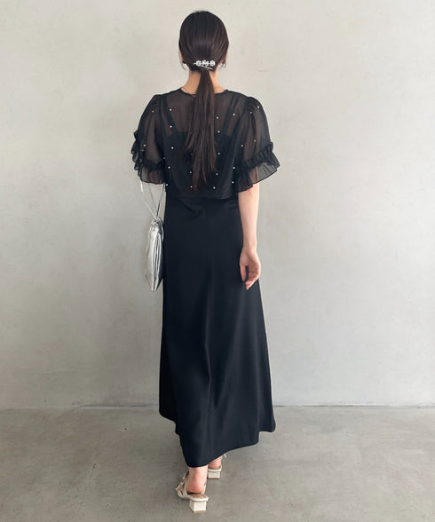 フォーマル 二次会オケージョン パーティードレス パールトップスキャミワンピース２点セットドレス | MD2256038 | ブラック