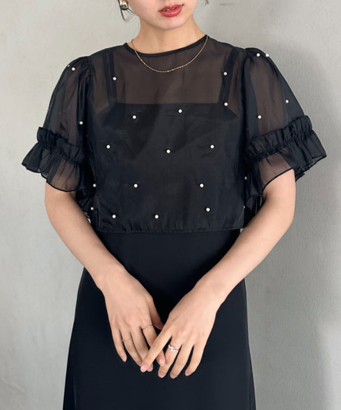 フォーマル 二次会オケージョン パーティードレス パールトップスキャミワンピース２点セットドレス | MD2256038 | ブラック