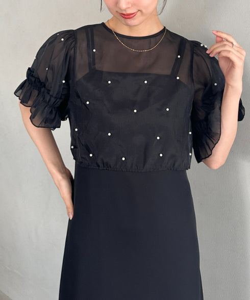 フォーマル 二次会オケージョン パーティードレス パールトップスキャミワンピース２点セットドレス | MD2256038 | ブラック