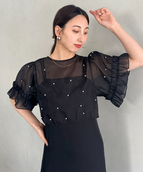 フォーマル 二次会オケージョン パーティードレス パールトップスキャミワンピース２点セットドレス | MD2256038 | ブラック