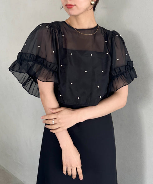 フォーマル 二次会オケージョン パーティードレス パールトップスキャミワンピース２点セットドレス | MD2256038 | ブラック