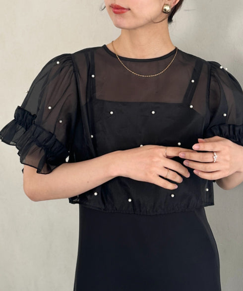 フォーマル 二次会オケージョン パーティードレス パールトップスキャミワンピース２点セットドレス | MD2256038 | ブラック