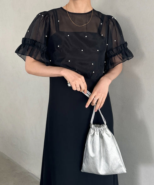 フォーマル 二次会オケージョン パーティードレス パールトップスキャミワンピース２点セットドレス | MD2256038 | ブラック