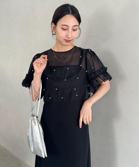 フォーマル 二次会オケージョン パーティードレス パールトップスキャミワンピース２点セットドレス | MD2256038 | ブラック