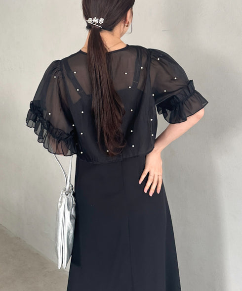 フォーマル 二次会オケージョン パーティードレス パールトップスキャミワンピース２点セットドレス | MD2256038 | ブラック