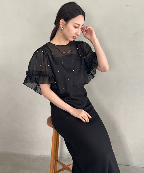 フォーマル 二次会オケージョン パーティードレス パールトップスキャミワンピース２点セットドレス | MD2256038 | ブラック