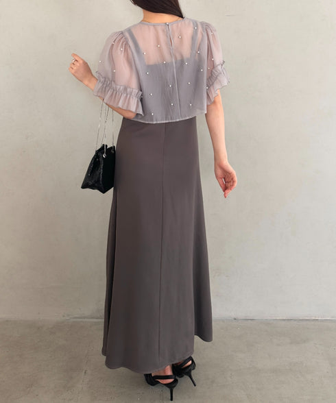 フォーマル 二次会オケージョン パーティードレス パールトップスキャミワンピース２点セットドレス | MD2256038 | グレー