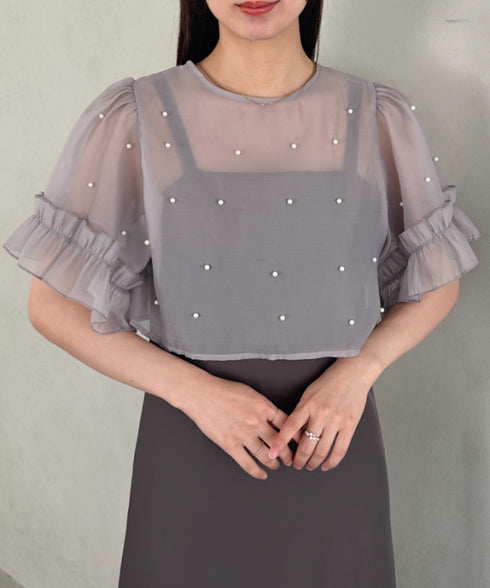 フォーマル 二次会オケージョン パーティードレス パールトップスキャミワンピース２点セットドレス | MD2256038 | グレー