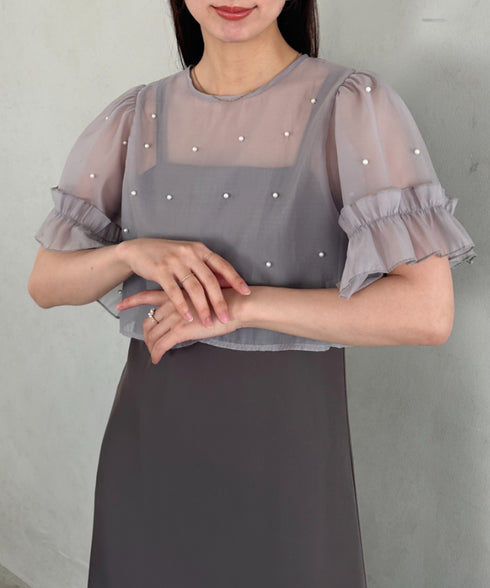 フォーマル 二次会オケージョン パーティードレス パールトップスキャミワンピース２点セットドレス | MD2256038 | グレー