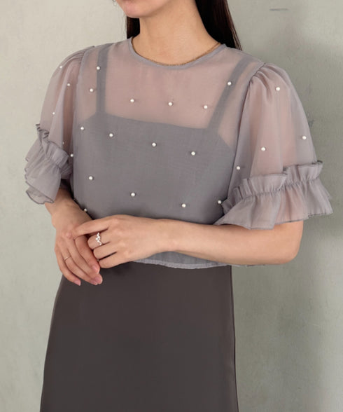 フォーマル 二次会オケージョン パーティードレス パールトップスキャミワンピース２点セットドレス | MD2256038 | グレー