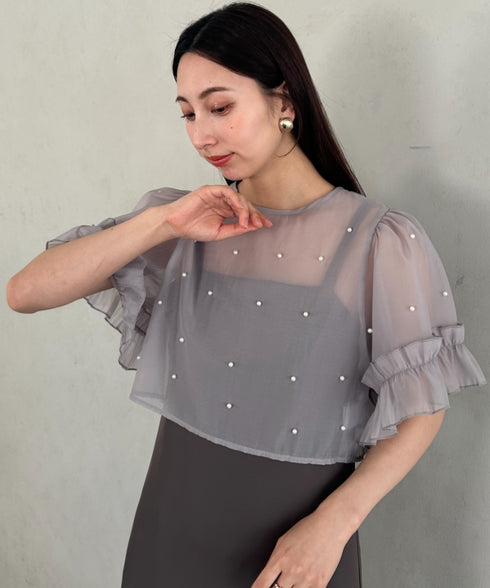 フォーマル 二次会オケージョン パーティードレス パールトップスキャミワンピース２点セットドレス | MD2256038 | グレー