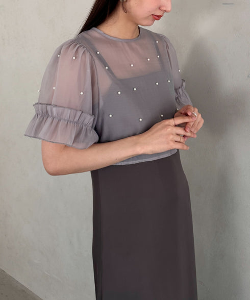 フォーマル 二次会オケージョン パーティードレス パールトップスキャミワンピース２点セットドレス | MD2256038 | グレー