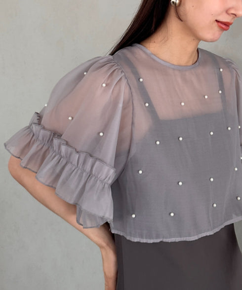 フォーマル 二次会オケージョン パーティードレス パールトップスキャミワンピース２点セットドレス | MD2256038 | グレー