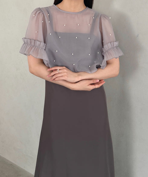 フォーマル 二次会オケージョン パーティードレス パールトップスキャミワンピース２点セットドレス | MD2256038 | グレー